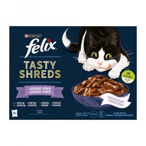 Felix Tasty Shreds hovězí / kuře / losos / tuňák ve šťávě Multipack 12 x 80 g