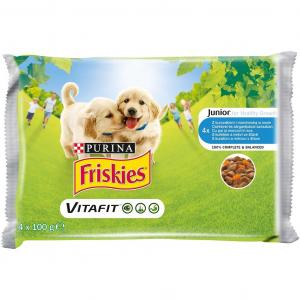 Friskies Dog Junior výběr s kuřetem a mrkví ve šťávě 4 x 100 g