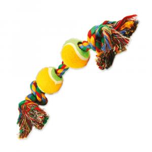 Hračka DOG FANTASY barevná 2 knoty + 2 tenisáky 35 cm