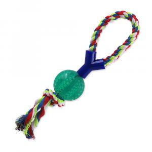 Hračka DOG FANTASY DENTAL MINT míček házecí s provazem Y zelený 7x40cm