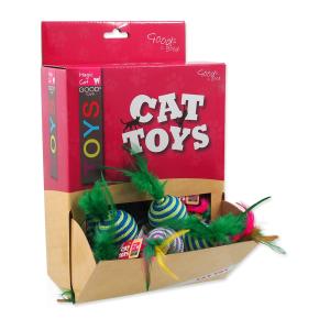 Hračky MAGIC CAT míček s pruhy a pírky bavlněný 4,5 cm 30ks