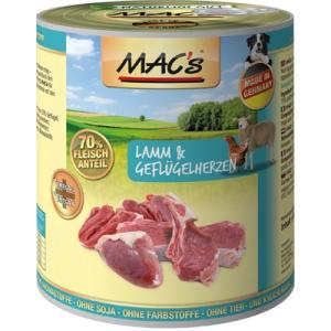 MACs Dog konzerva jehně a drůbeží srdce s rýží 400g