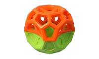 Ilustrační obrázek Hračka DOG FANTASY Loptička s goemetrickými obrazcami pískacia oranžovo-zelená 8,5cm