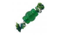 Ilustrační obrázek Hračka DOG FANTASY Strong Mint súdok gumový s povrazom zelený 9,5 cm