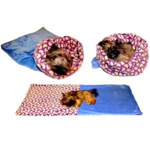 Marysa pelíšek 3v1 pro psy, srdíčka/modrý, velikost XL
