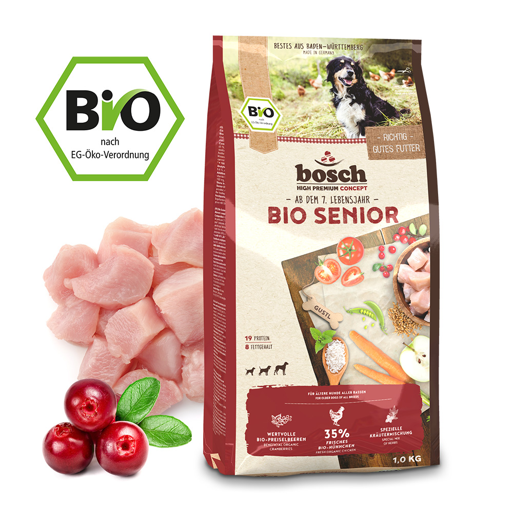 Bosch BIO Senior Chicken Cranberry 1 kg profizoo.cz