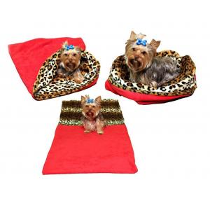 Pelíšek pro psy XL - červená/leopard