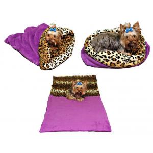 Pelíšek pro psy XL - fialová/leopard