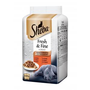 SHEBA kapsička Fresh&Fine mix hovězí a kuře 6pack 300 g