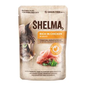 Shelma kočka kapsička s kuřecím, rajčaty a bylinkami v omáčce 85 g