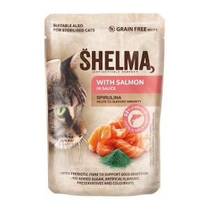 Shelma kočka kapsička s lososem a spirulinou v omáčce 85 g