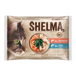 Shelma kočka kapsičky 2 x s lososem + 2 x s treskou 4 x 85 g