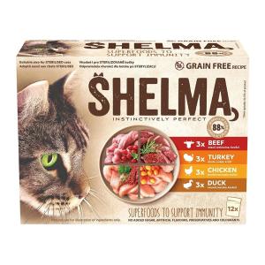 Shelma kočka kapsičky s kuřecím, hovězím, kachním a krůtím 12 x 85 g