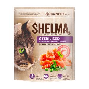 Shelma kočka sterilised s lososem grain free 1,4 kg